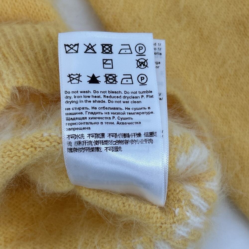 Escada Resort Sweater Women S Turtleneck Angora Yellow Fair Isle Fluffy Italy - Picture 6 of 9